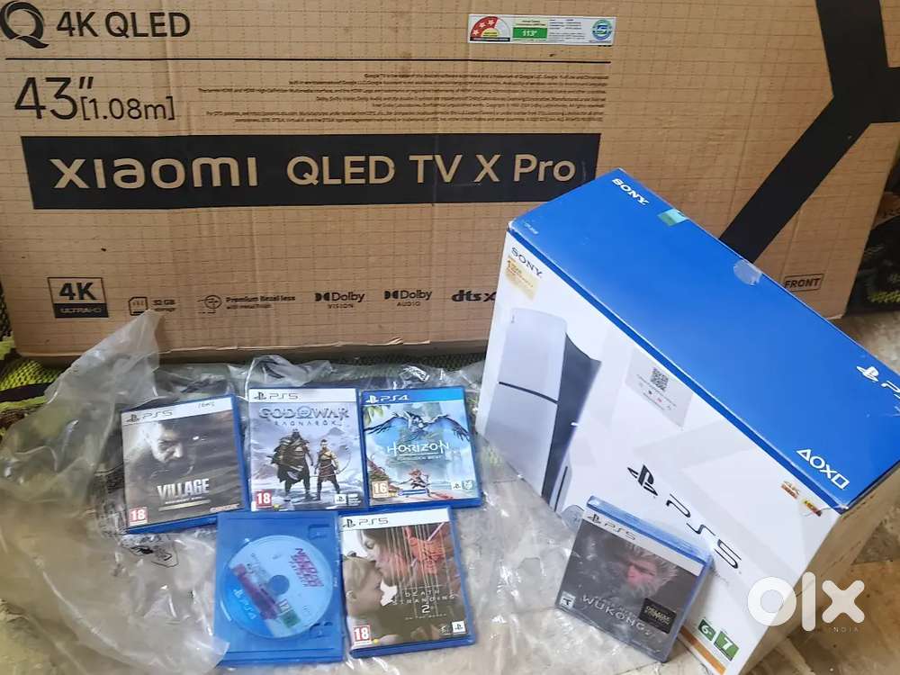 PS5 slim disc, 43xiomi qled tv x pro, games cd, bundle
