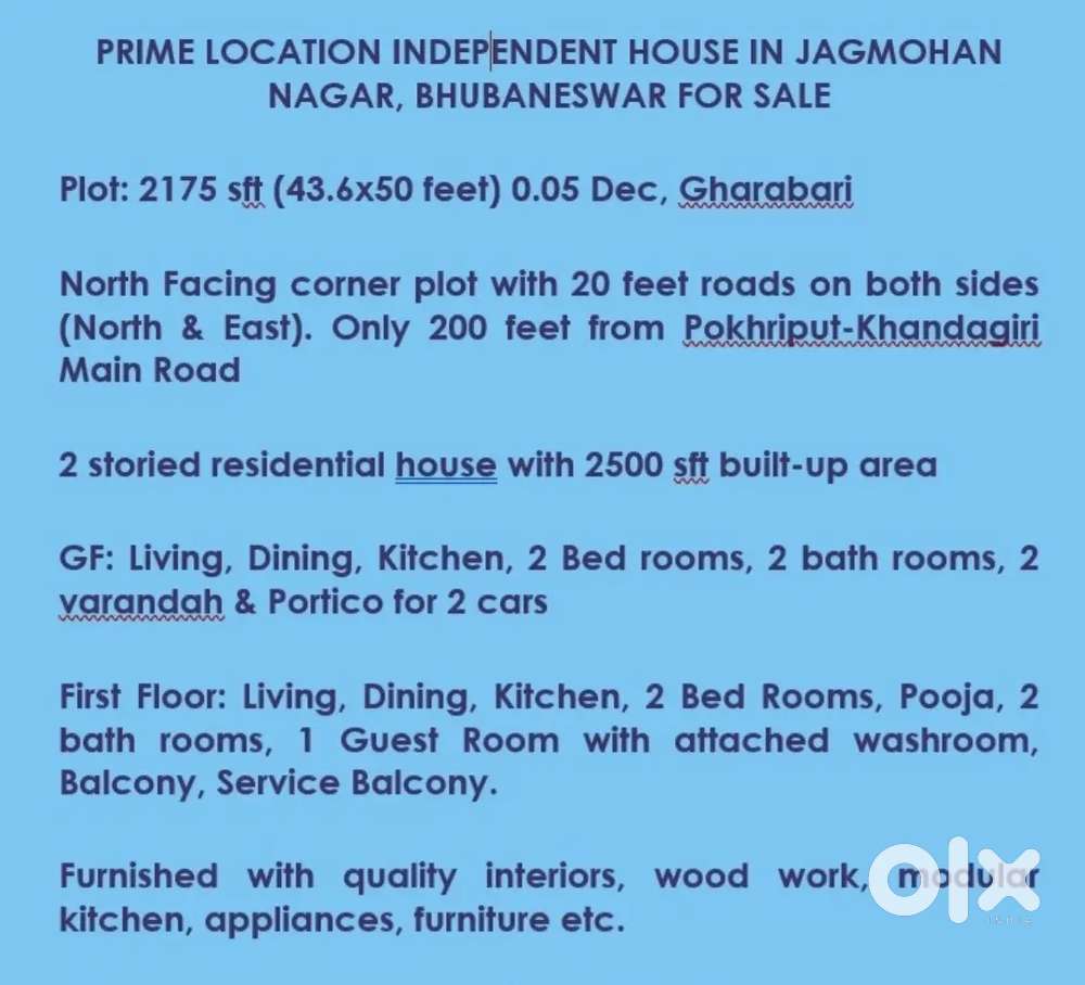 Owner want to sell because he is staying outside odisha