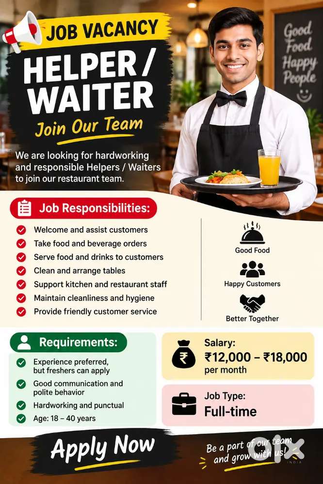 Restaurent waiter, Helper