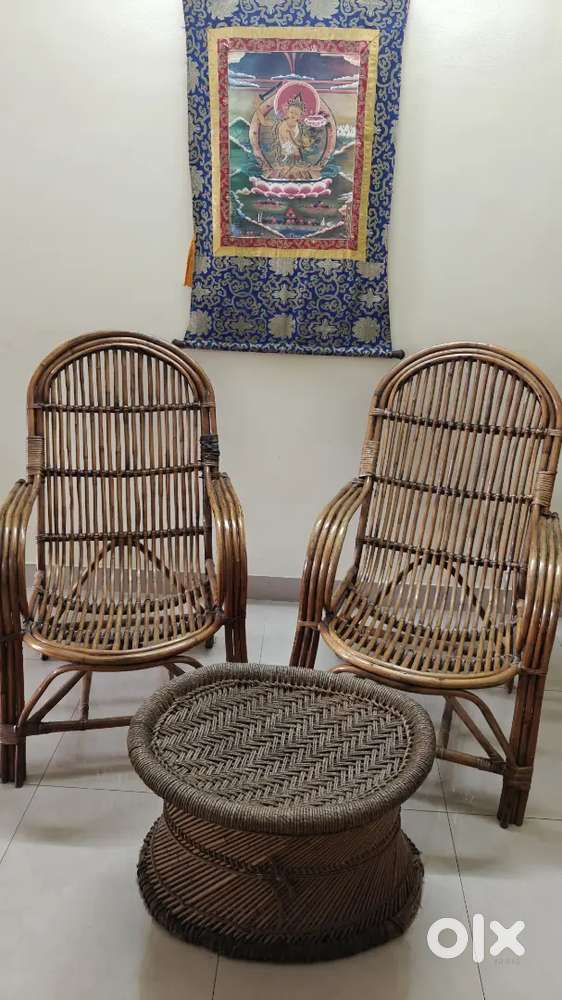 2 Cane Chairs and Table