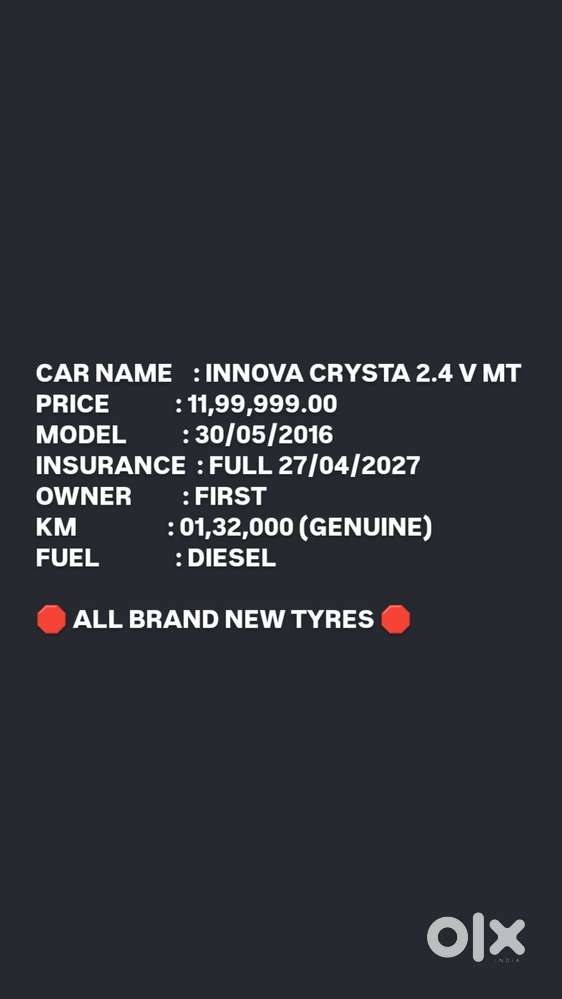 Toyota Innova Crysta 2.4 V 7 Str, 2016, Diesel