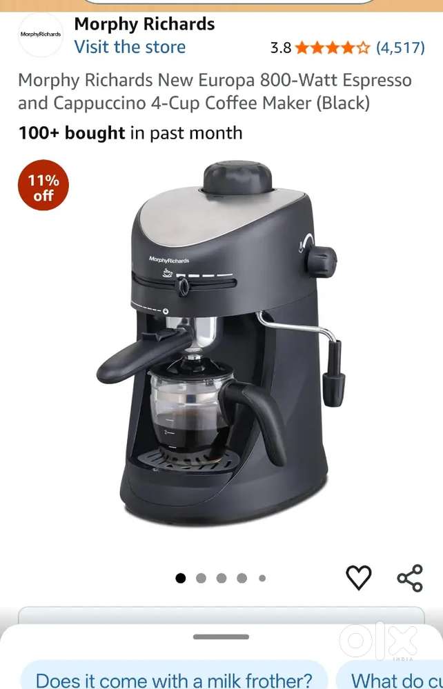 Morphy Richards New Europa 800-Watt Espresso and Cappuccino 4-Cup Coff