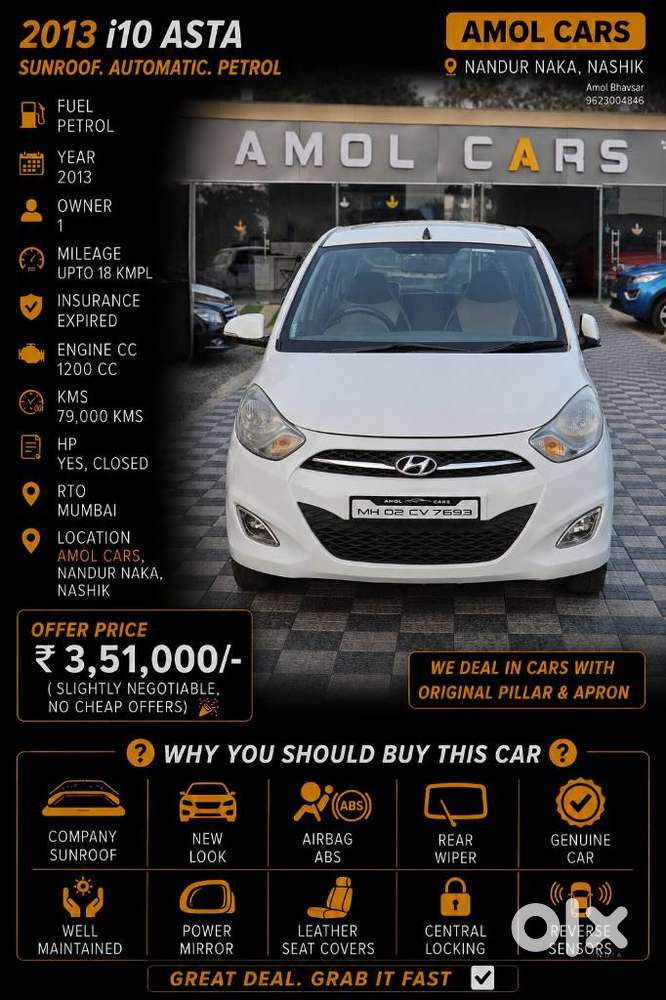 Hyundai I10 Asta 1.2 Automatic Kappa2 With Sunroof, 2013, Petrol