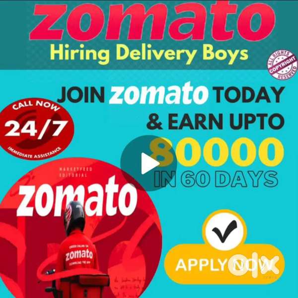 ZOMATO FOOD DELIVERY JOB WEEKLY PAYMENT IMMEDIATELY JOINING