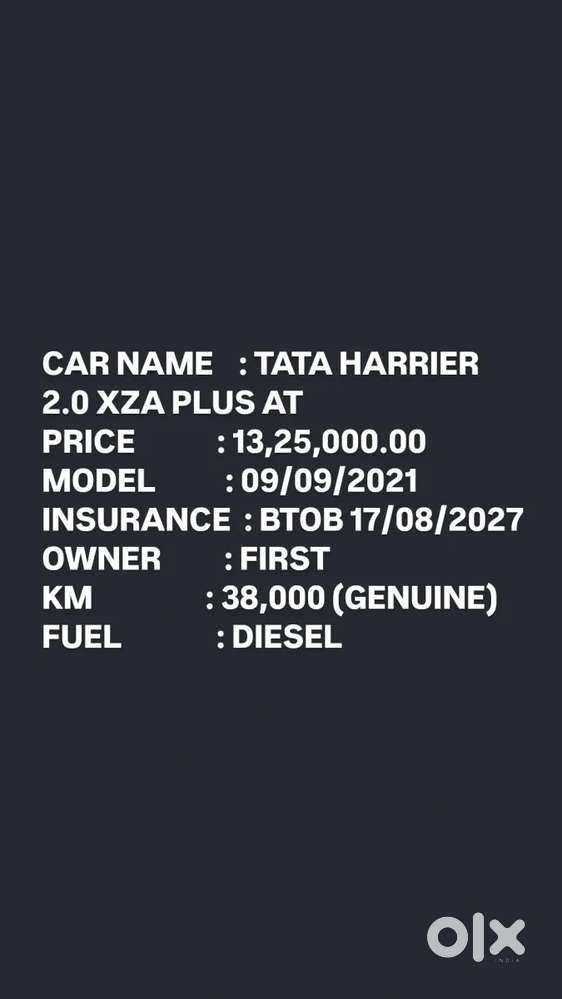 Tata Harrier Xza Plus Dark Edition, 2021, Diesel