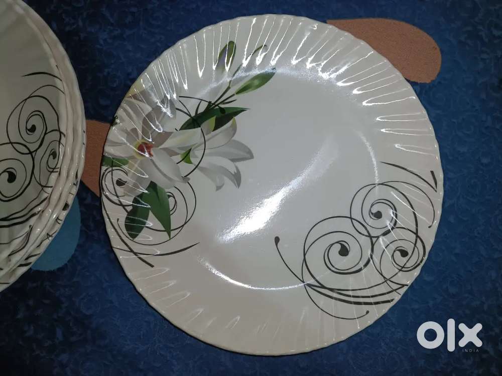6 Pcs Designer Dinner plate Set - White Floral