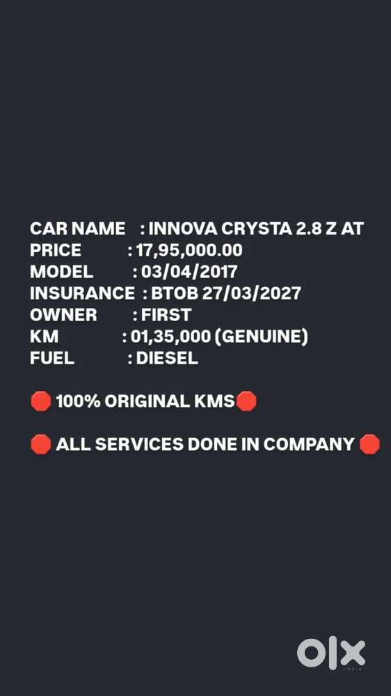 Toyota Innova Crysta 2.8 Zx At 7 Seater, 2017, Diesel