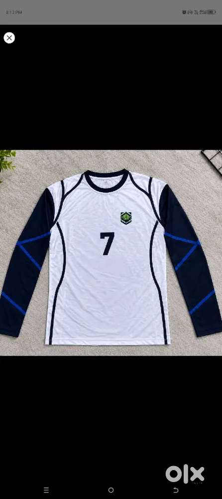 White & Navy Blue Full Sleeve Sports Jersey &ndash; Number 7