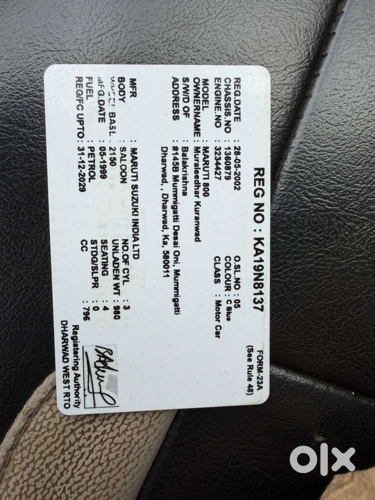 Maruti Suzuki 800 Manual 2002