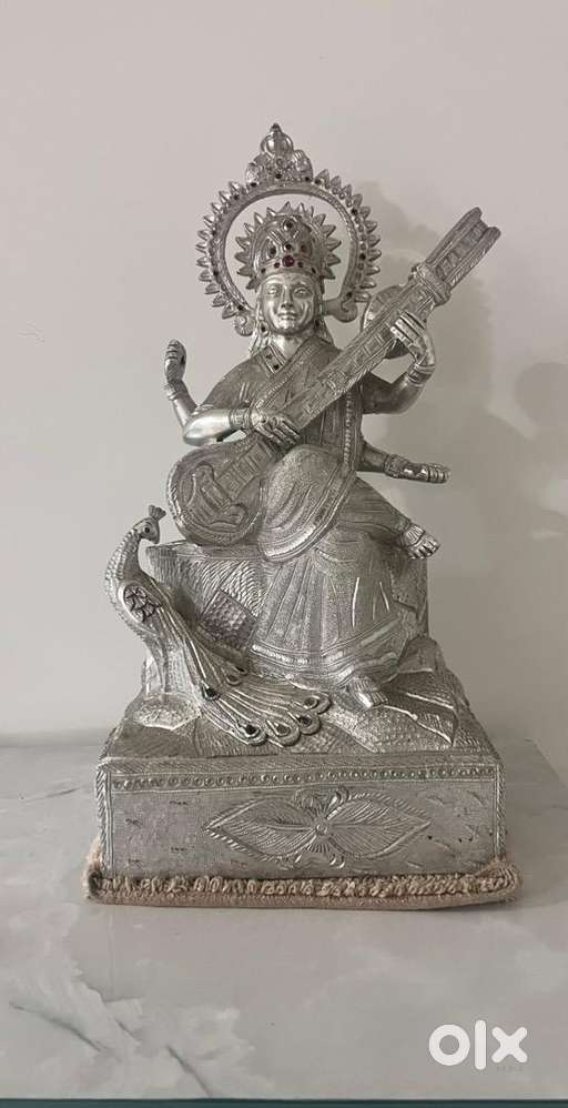 Premium silver finish Saraswati & Lakshmi Idol Set
