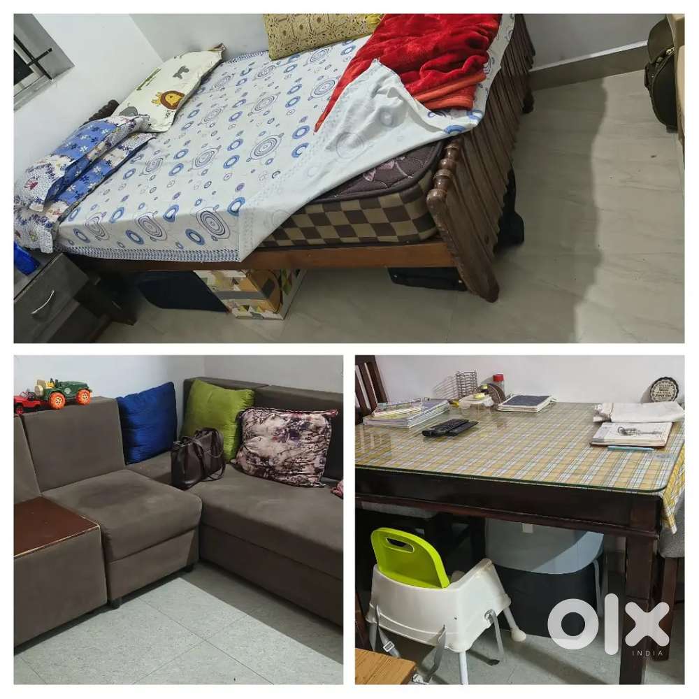 Sofa 5 seater dining with 4 chairs cot with 6inch peps spring bed