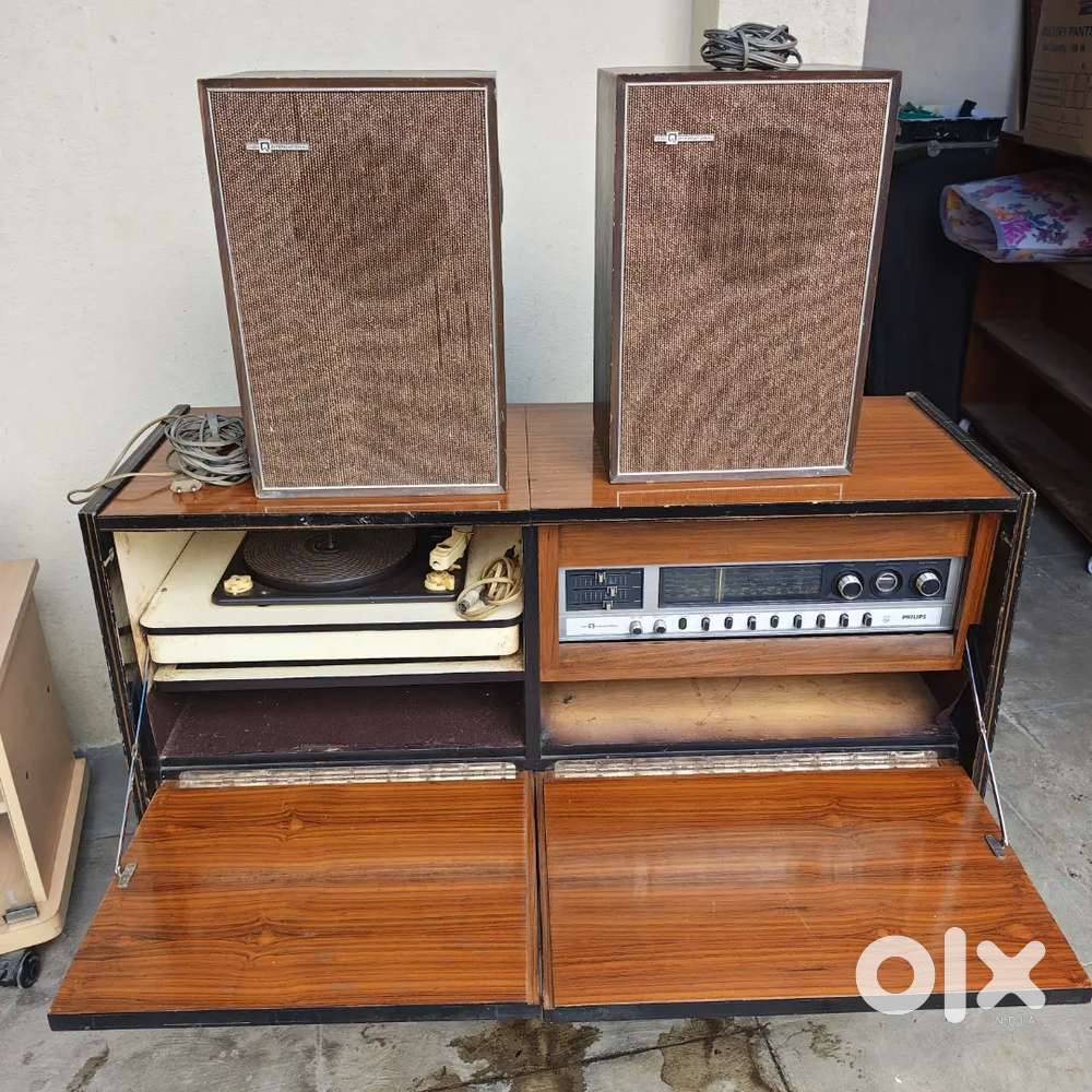 Vintage Philips Music System + Antique Rosewood Showcases,and furnitur