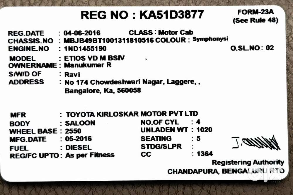 Toyota Etios 2013-2014 Vd, 2016, Diesel