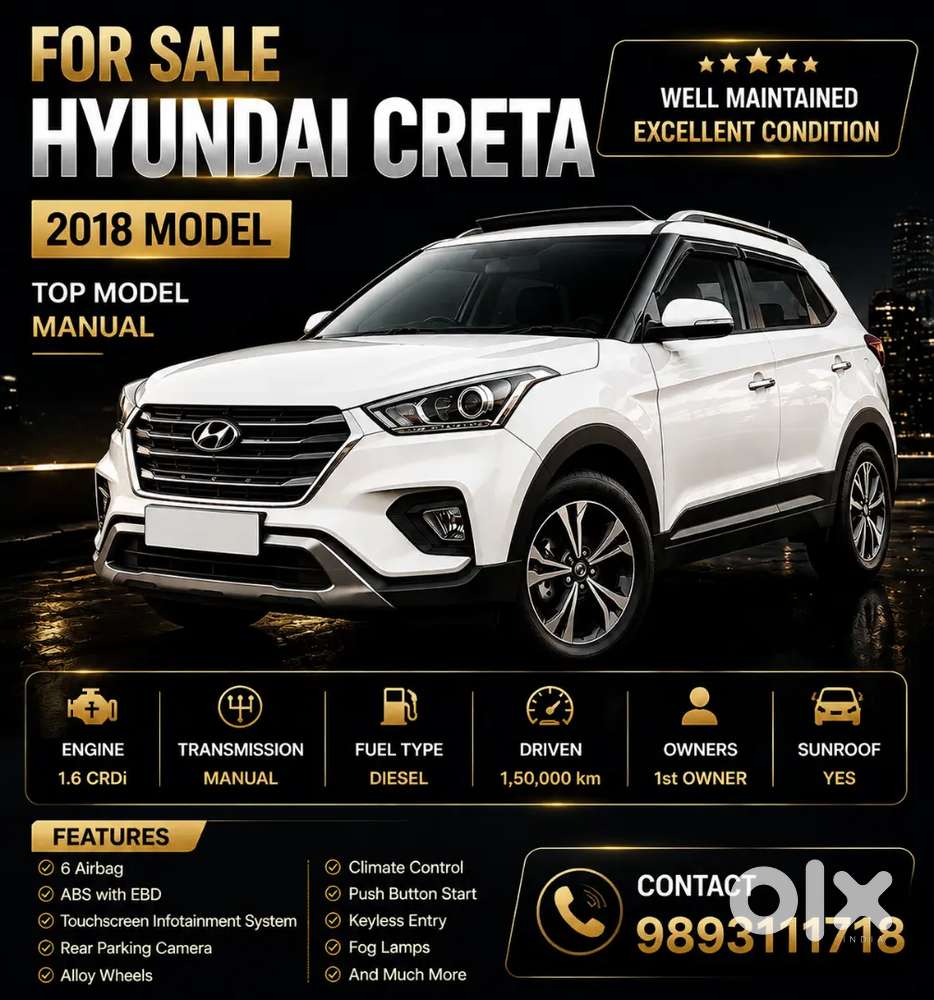 Hyundai Creta 2018, White , Diesel , Manual , Top Model , Sunroof