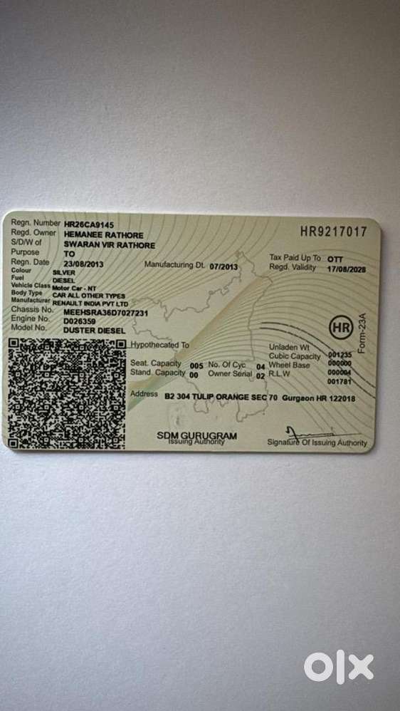 Hr Number Renault Duster 2013 Diesel 84000 Km Driven