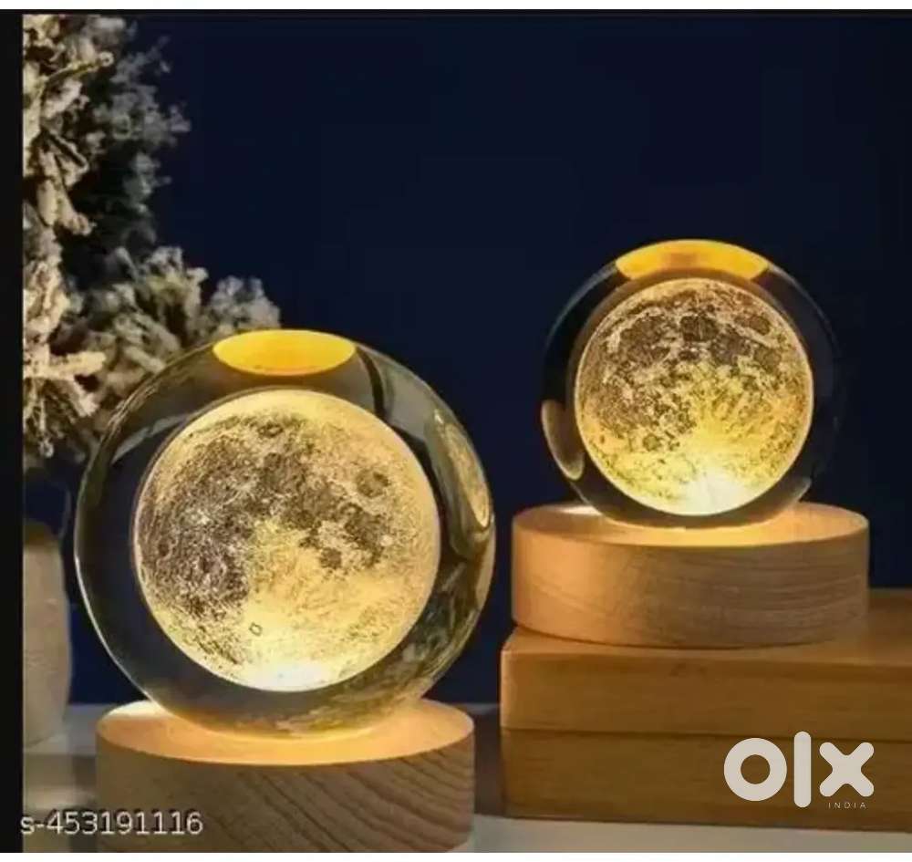 3D Moon Crystal Ball LED Night Lamp with Wooden Base