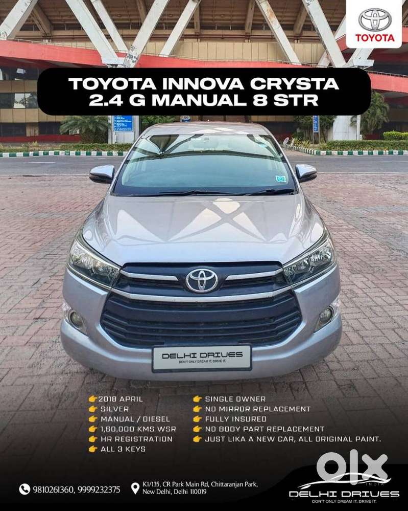 Toyota Innova Crysta 2.4 G Mt 8s, 2018, Diesel