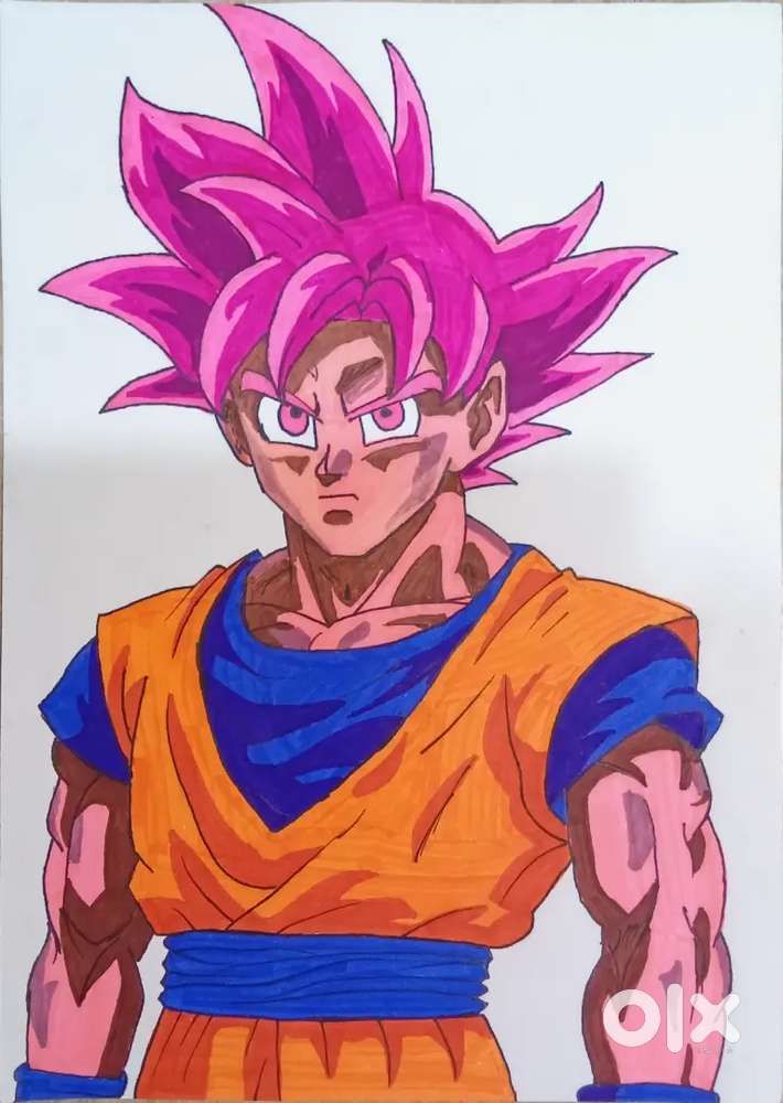 Handmade Anime Warrior Drawing  Original Brush Pen Artwork .