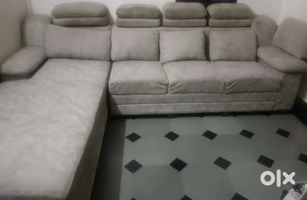 Modern3-Seater Sofa, Lounger, Center Table, and 5 Cushions