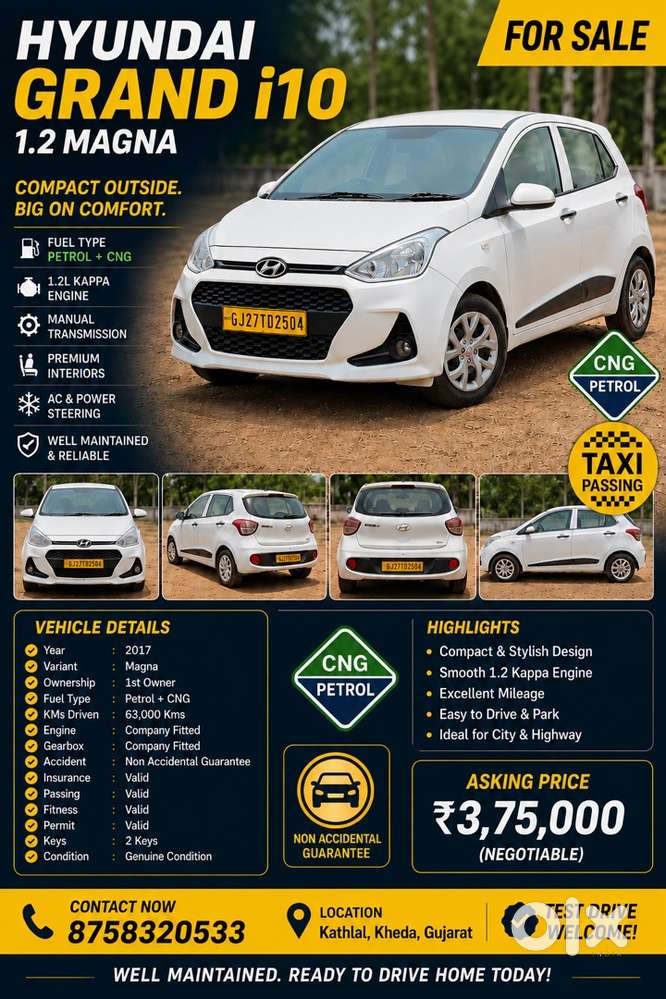 Hyundai Grand I10 2017 Taxi Passing Car