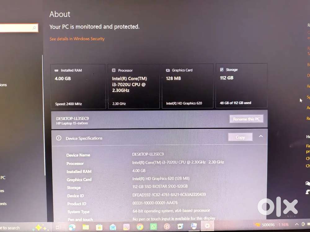 HP 15-da0299TU Laptop – 4GB RAM – Original Charger – Good Condition