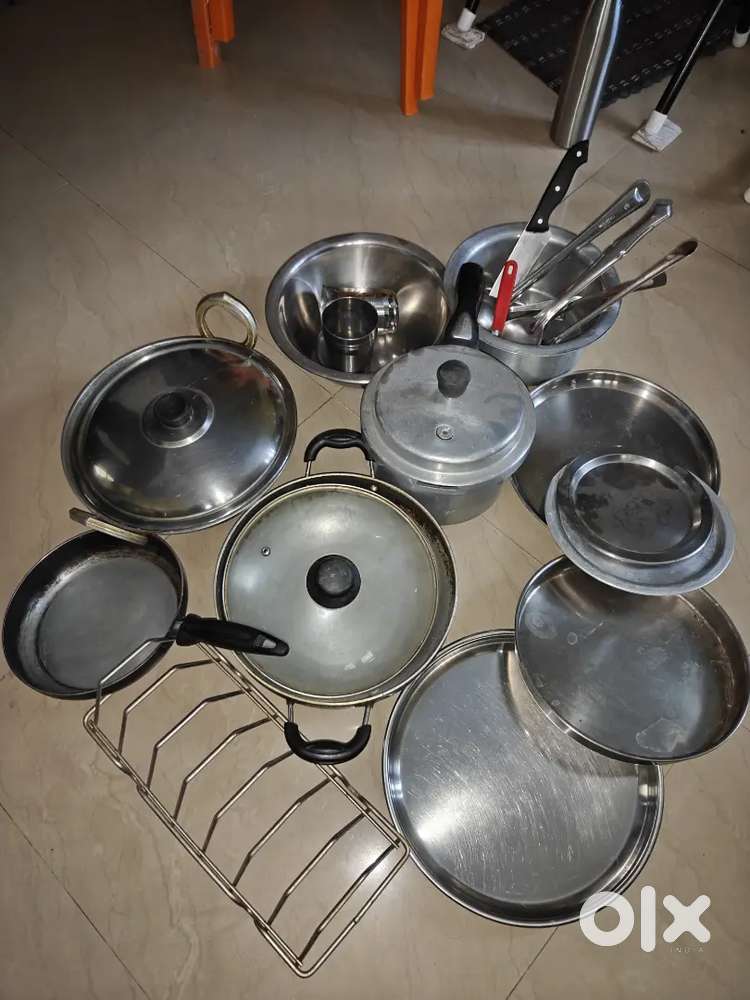 Complete set of used kitchen utensils and Cookweare set.