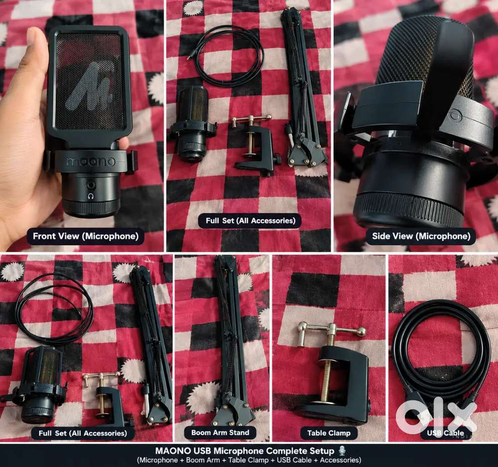 MAONO USB Condenser Microphone Full Setup with Boom Arm