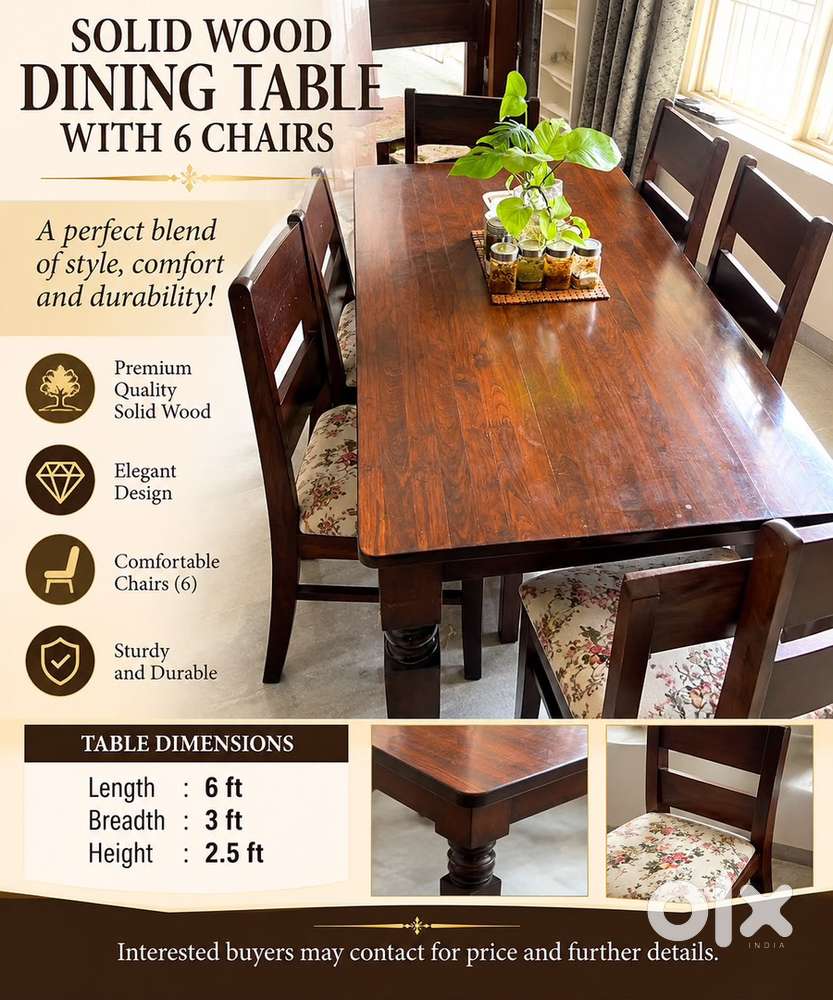 PURE TEAK DINING TABLE SIX SEATER
