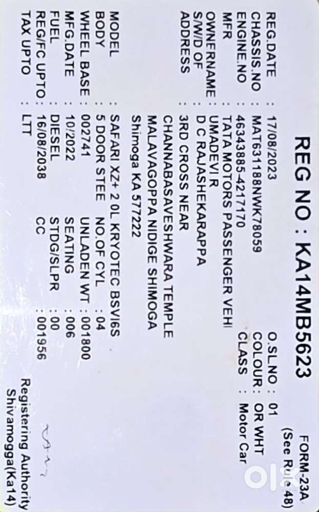 Tata Safari 2.0 Kryotec Xz Plus 6 S, 2022, Diesel