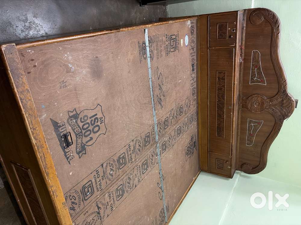 King size wooden bed with attached box 5 years old only