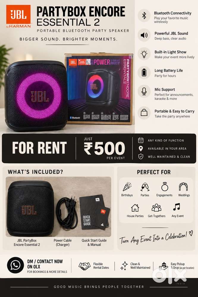 JBL PartyBox Encore Essential 2  | Speaker on Rent ₹500