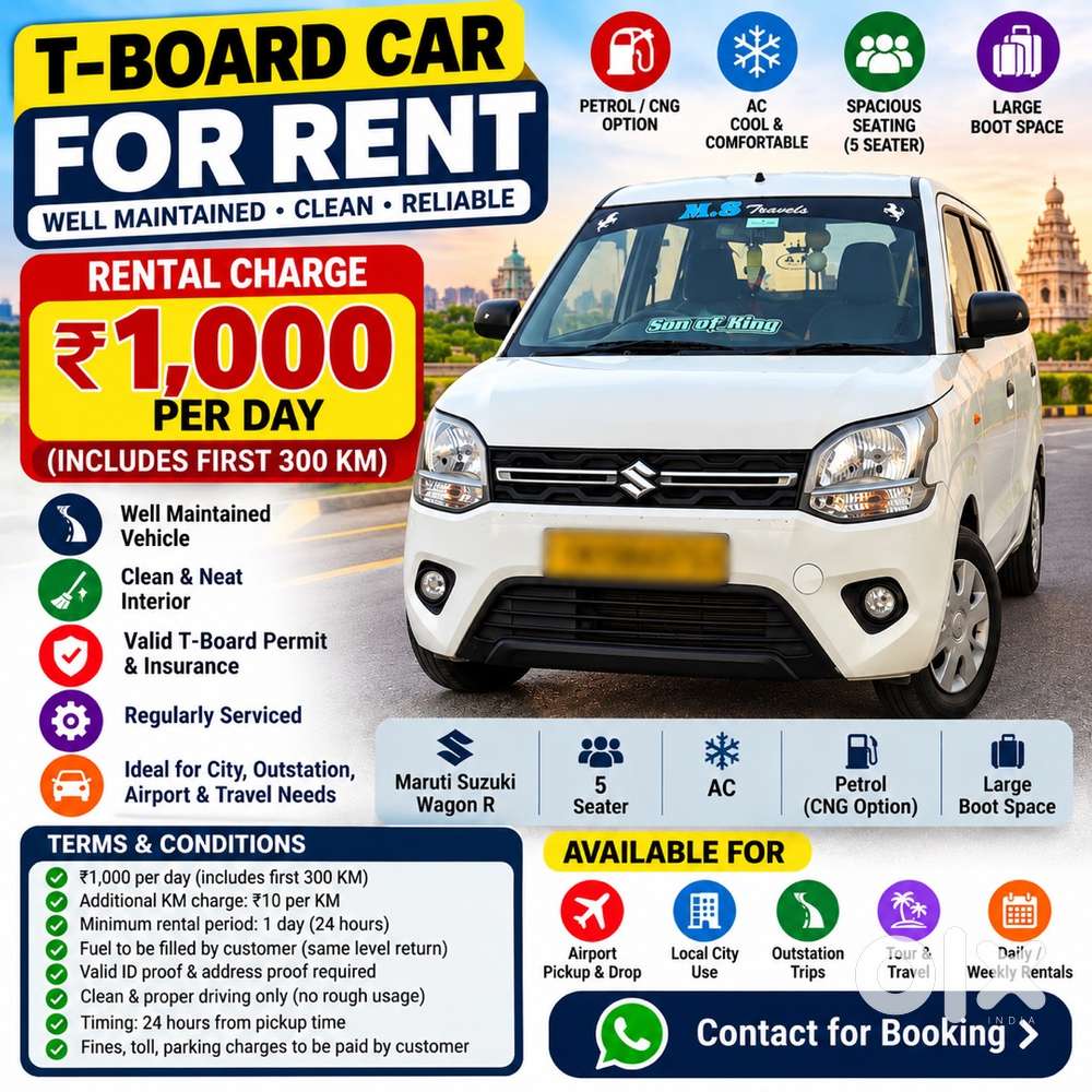T-board Maruti Suzuki Wagon R For Rent &ndash; ₹1,000/day | 300 Km Include