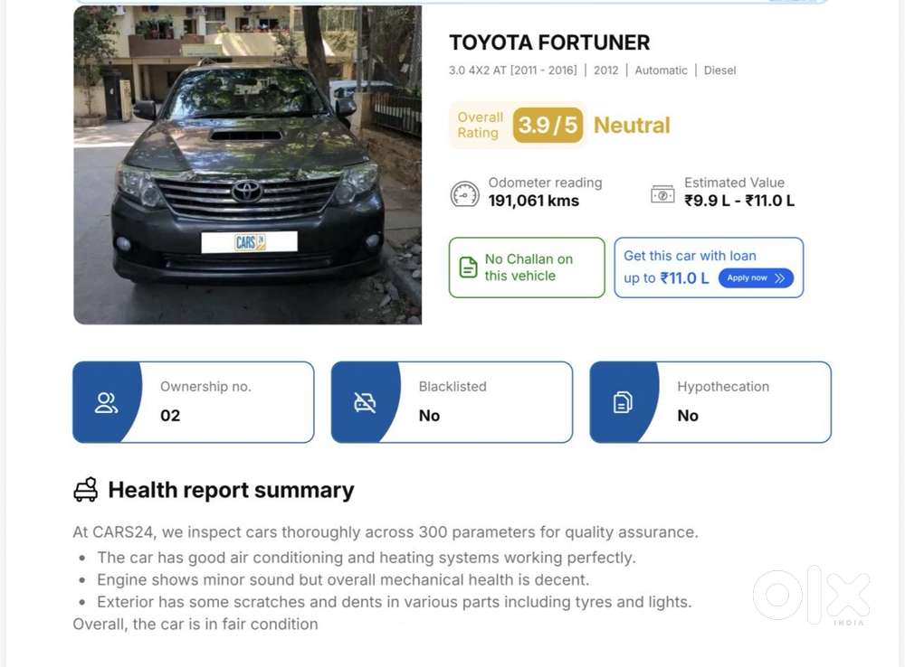 Toyota Fortuner 3.0 4x2 Automatic, 2012, Diesel