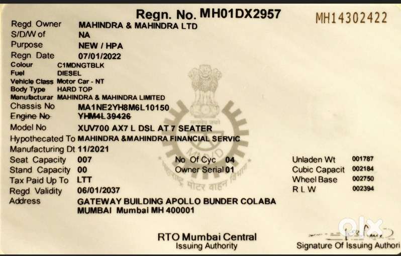 Mahindra Xuv700 2.2 Ax 7 Diesel At Luxury Pack Str, 2022, Diesel