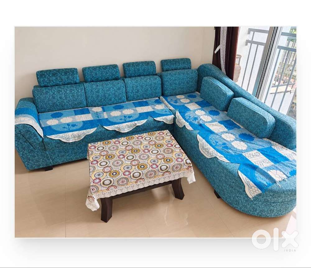 Comfortable Blue L-Shape Sofa Set in Good Condition &ndash; Urgent Sale!