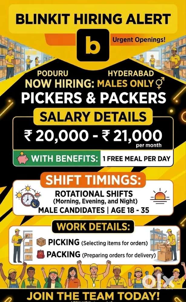 Hyderabad, poduru- wanted pickers, packer