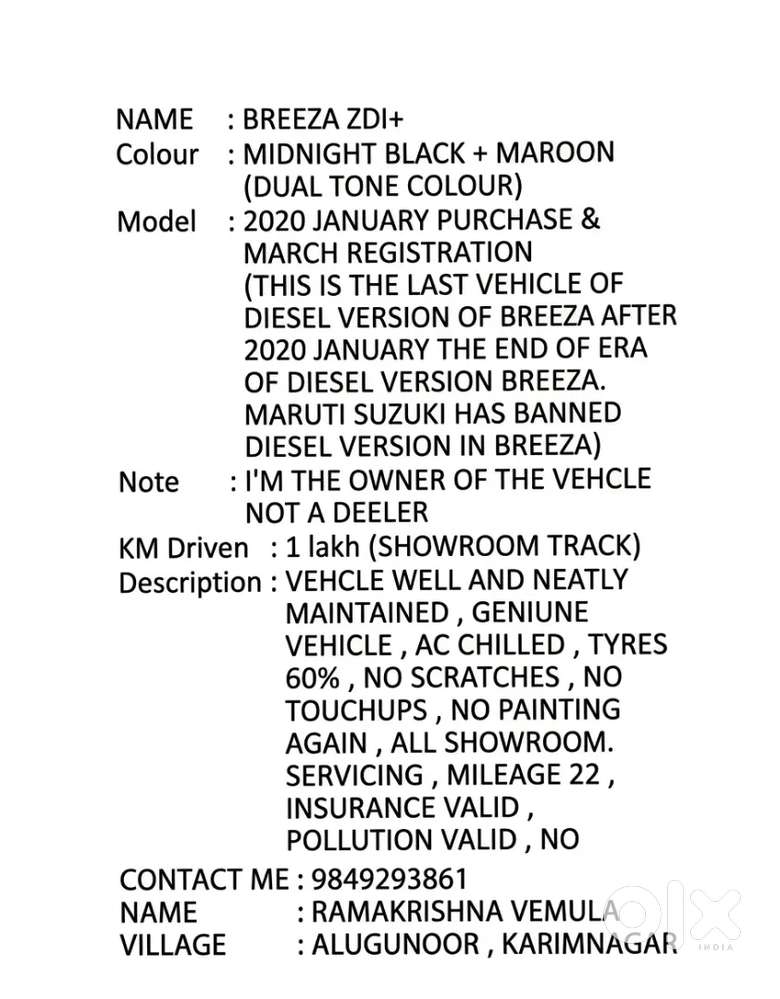 Maruti Suzuki Brezza Zdi+ 2020