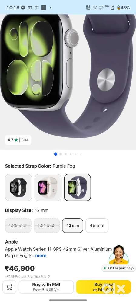 Apple Watch Series 11 GPS 42mm Silver Aluminium Case Purple Fog Sport