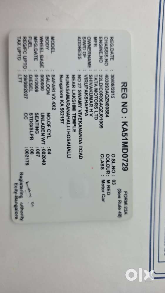 Tata Safari Diesel Manual 2012 Year