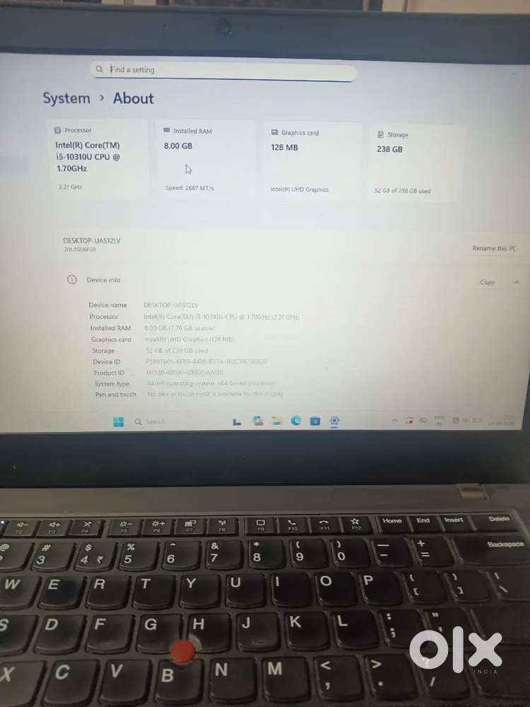 Lenovo ThinkPad i5 10th gen 8gb DDR4 RAM 256gb NVME
