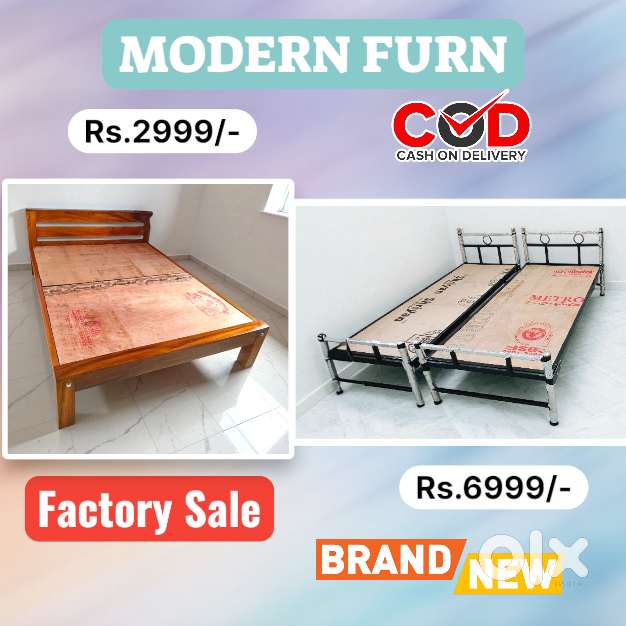 Wooden cot sale Steel Bed Cot Single Double Queen King Size Beds