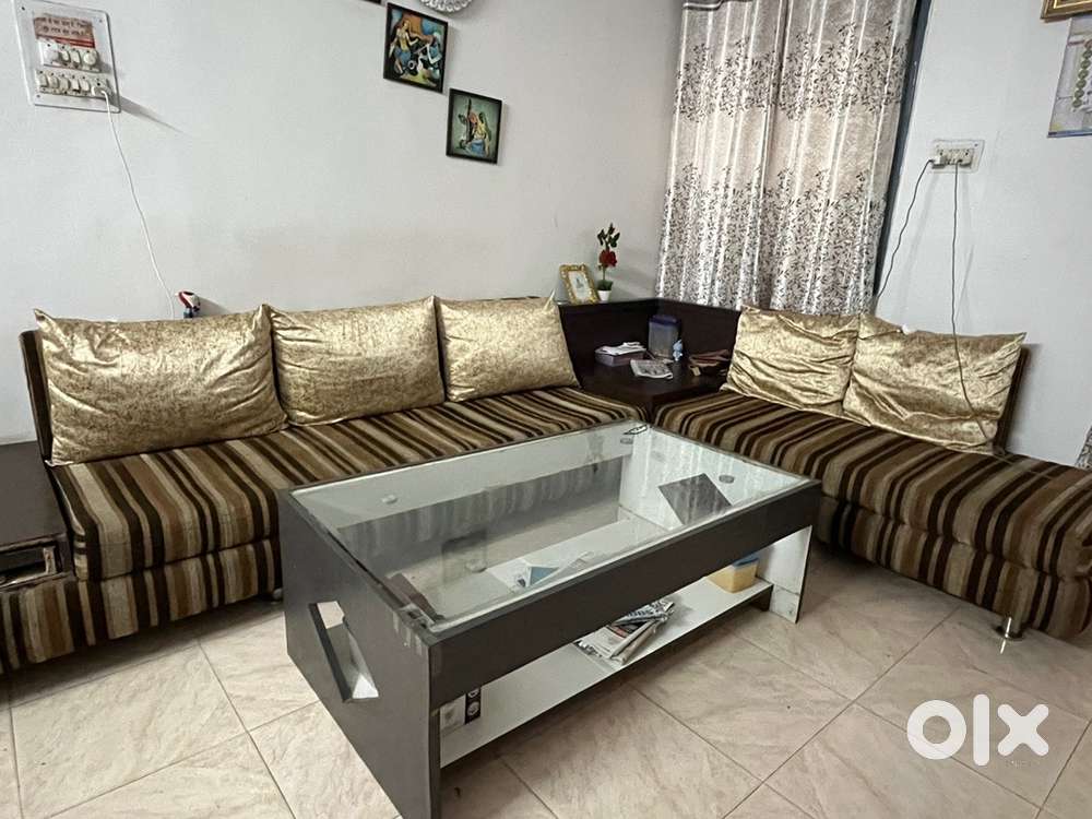 L-shaped large size soft sofa with cushion with t.v units