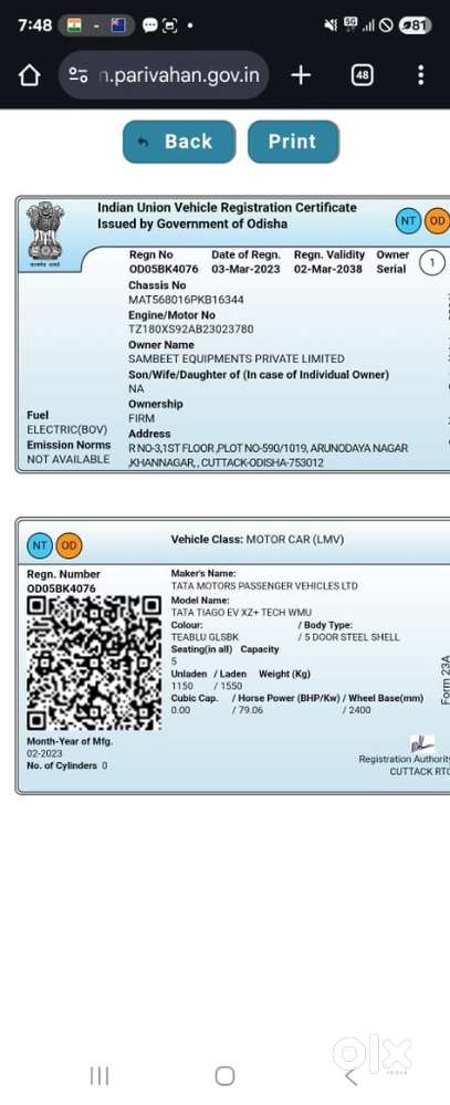 Tata Tiago Ev Xz Plus Lr, 2023