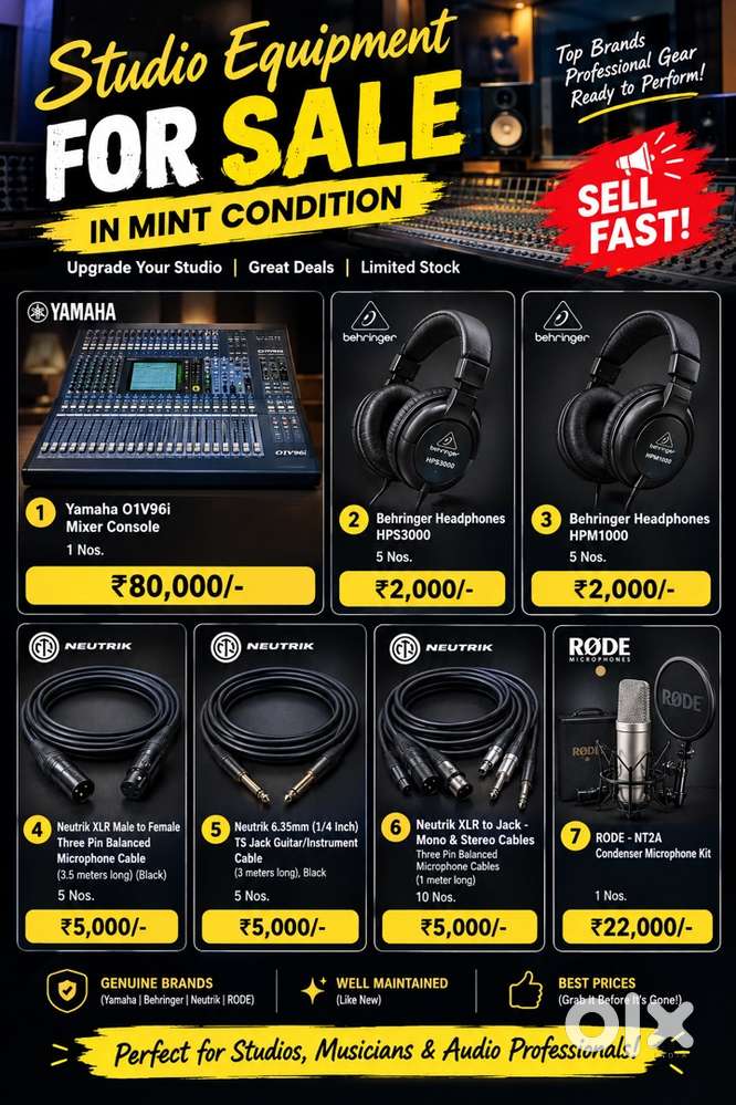 Digital Audio Mixer, Condenser Mic & Audio Cable for Sale (List Below)