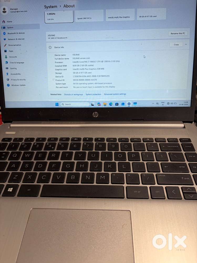 HP i7-10th gen 8GB RAM 512 GB SSD