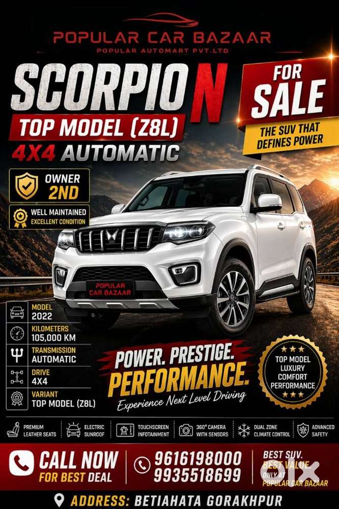 Mahindra Scorpio N Z8 L Diesel At 4wd 7 Str, 2022, Diesel