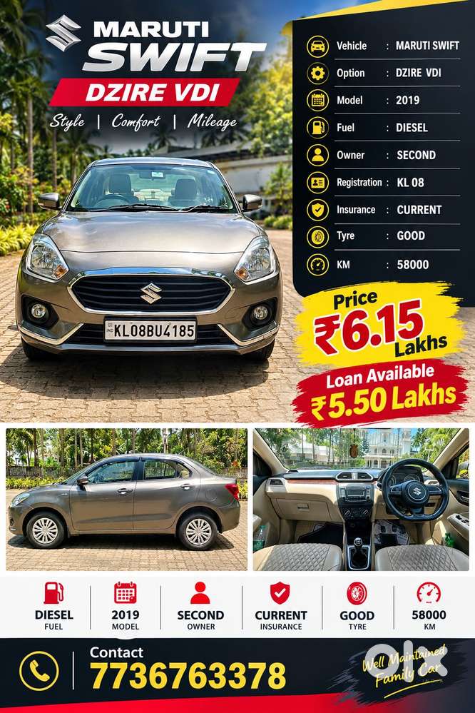 Maruti Suzuki Swift Dzire Vdi Optional, 2019, Diesel