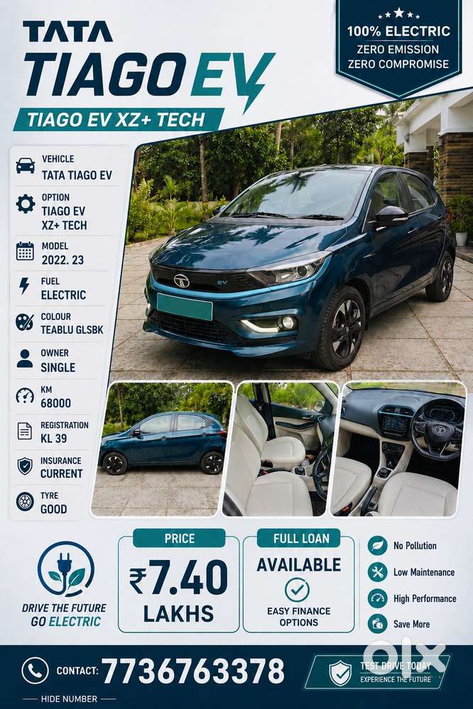 Tata Tiago Ev Xz Plus Tech Lux Long Range Fast Charger, 2022, Electr..