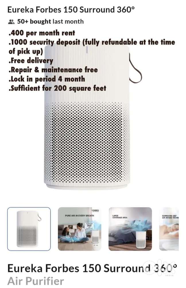 Brand new air purifier on monthly rent at 400 per month only