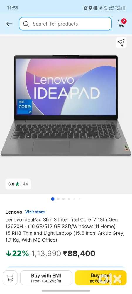 Lenovo IdeaPad Slim 3, Intel Core i7-13620H, 13th Gen, 16GB RAM, 512GB